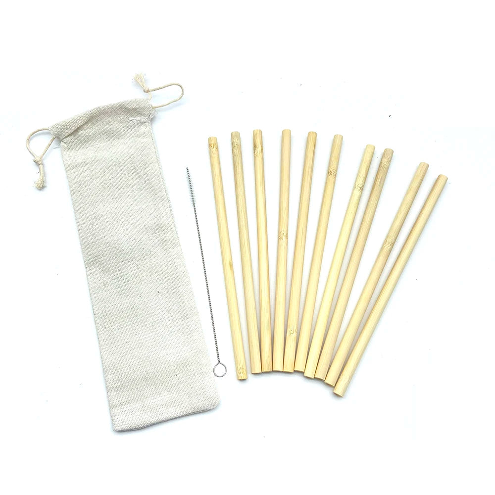 Bamboo Straw Set  Eco-Friendly With Cleaner Brush Bar