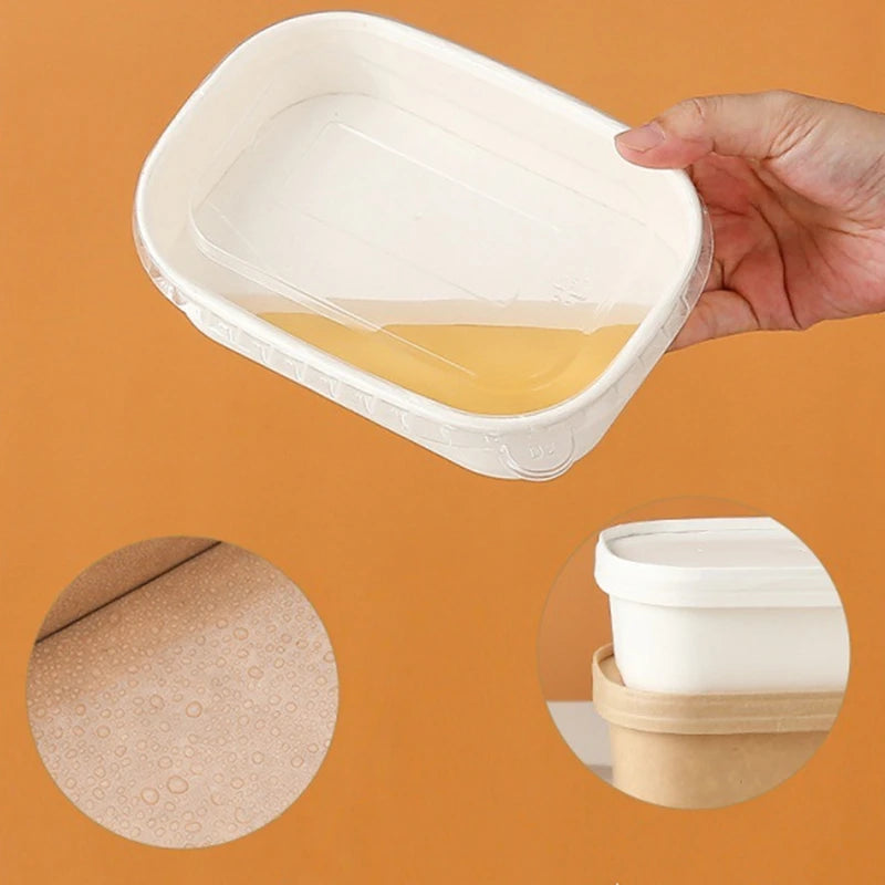 Eco-Friendly Kraft Paper Lunch Box with PP Lids - 10 Pack