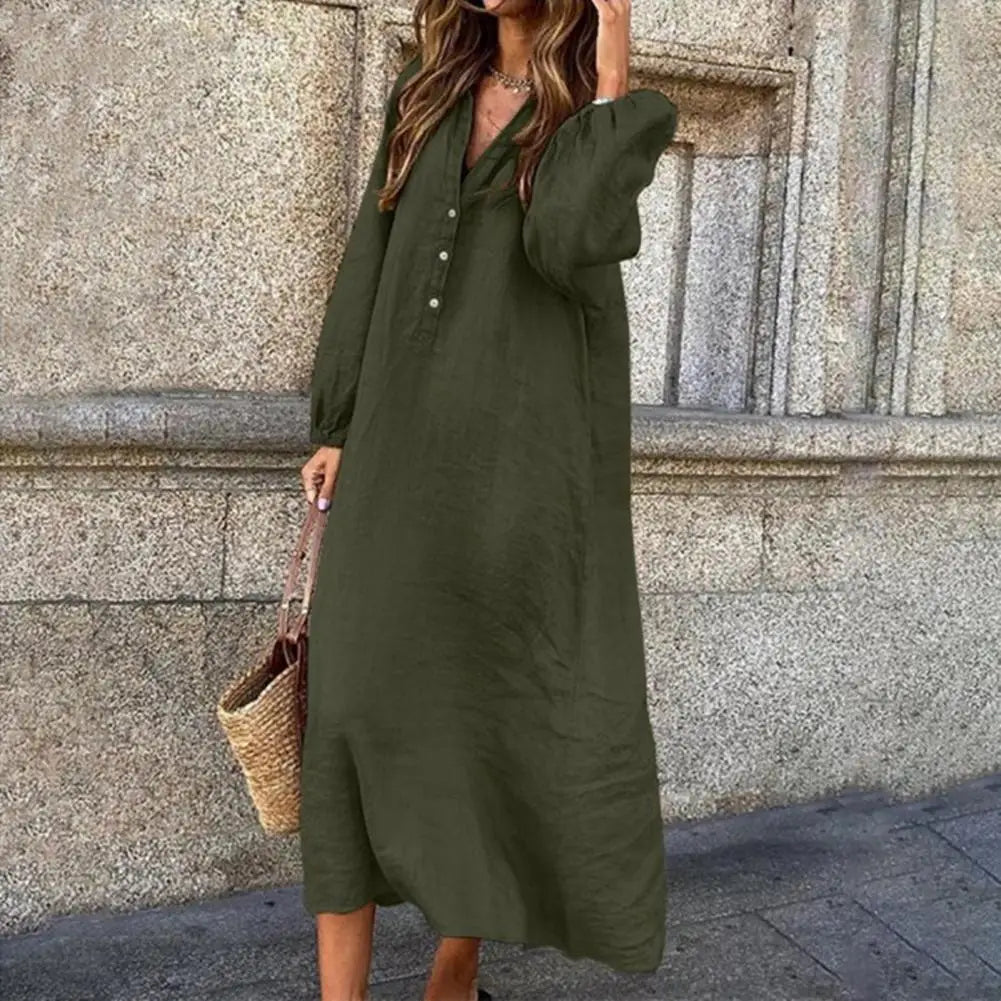 Cotton Linen Dress Long Sleeves