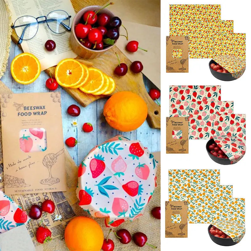 Set Cotton Beeswax Wrap Cloth Reusable Food Grade