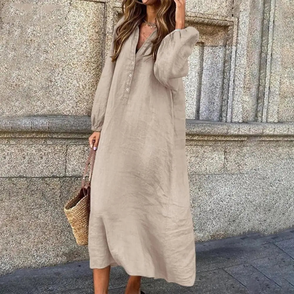 Cotton Linen Dress Long Sleeves