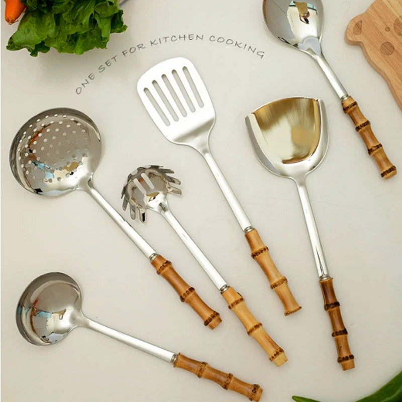 Natural bamboo handle stainless steel - utensils set