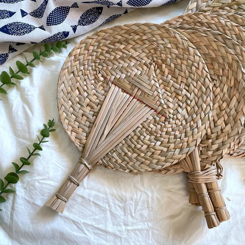 Handmade Woven Straw Fans Natural