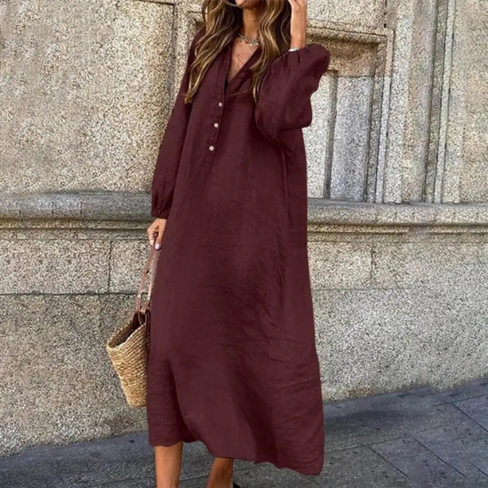 Cotton Linen Dress Long Sleeves