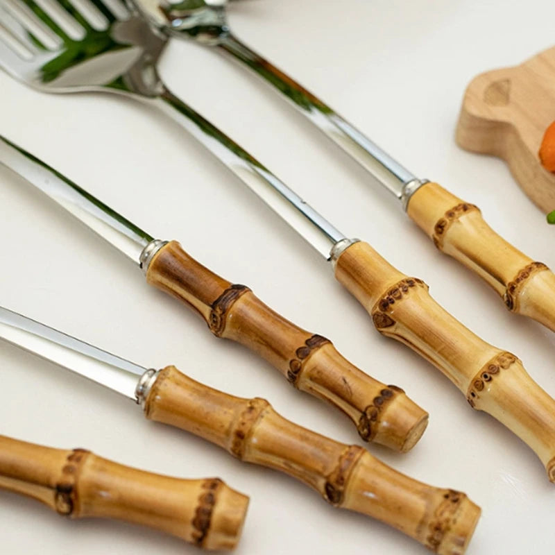 Natural bamboo handle stainless steel - utensils set