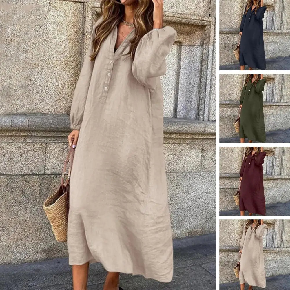 Cotton Linen Dress Long Sleeves