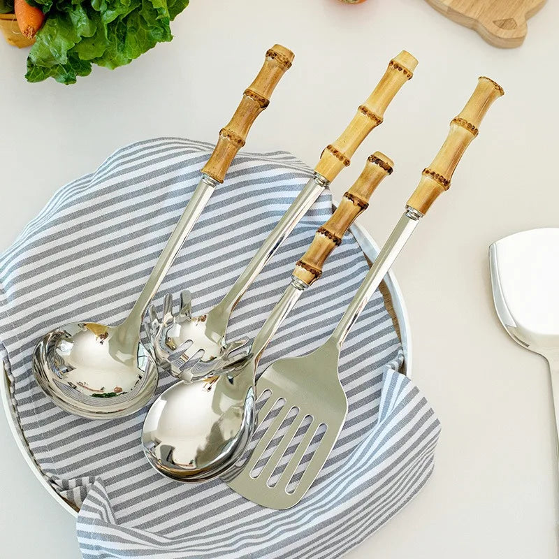 Natural bamboo handle stainless steel - utensils set