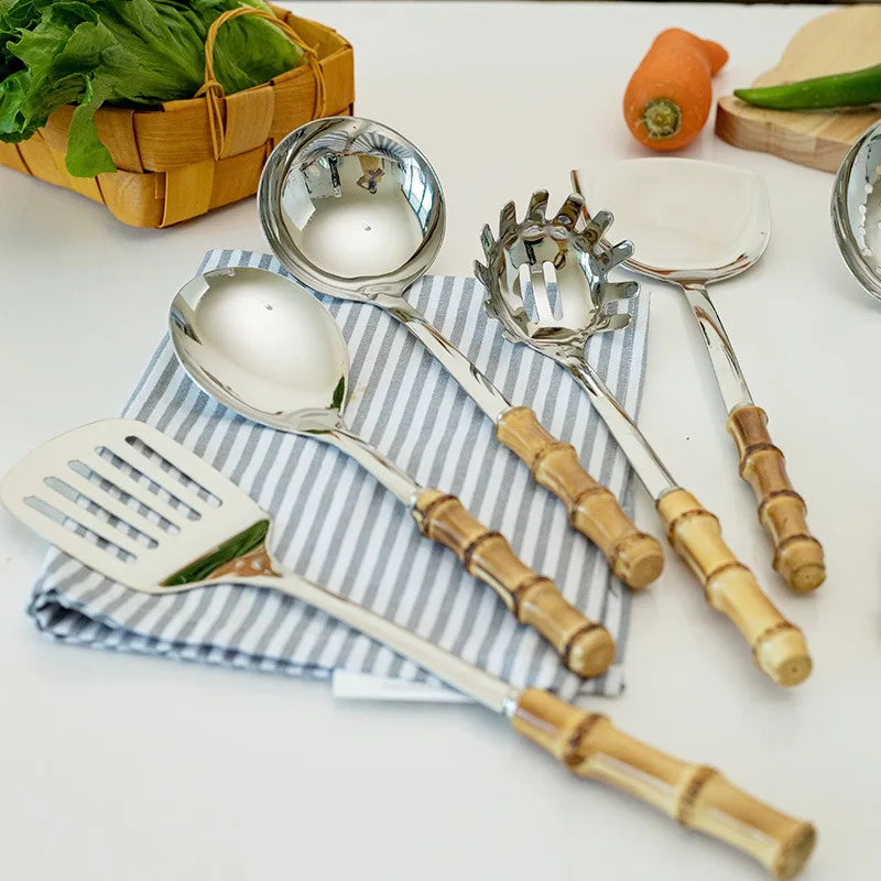 Natural bamboo handle stainless steel - utensils set