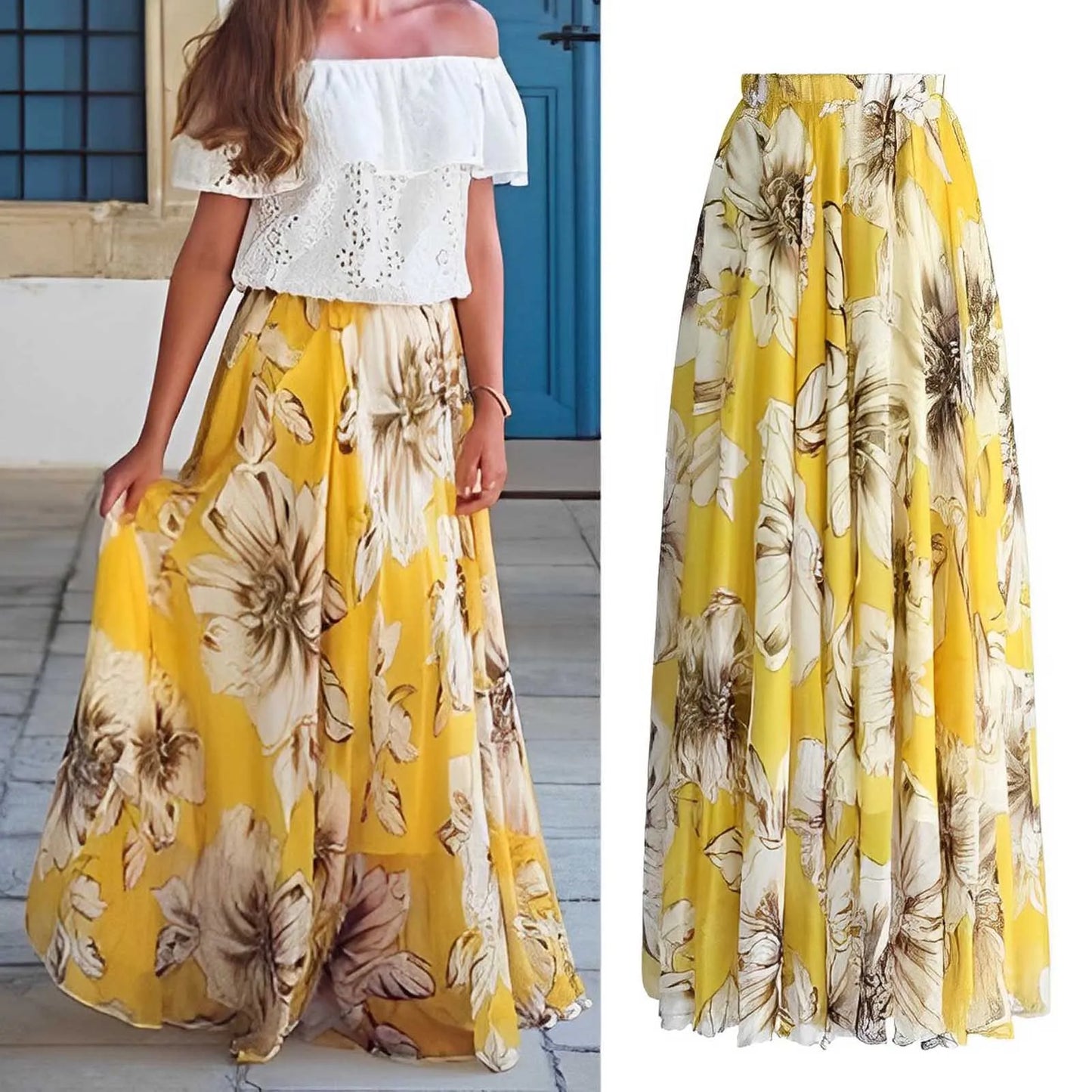 Hippie Printing Skirt Elasticized